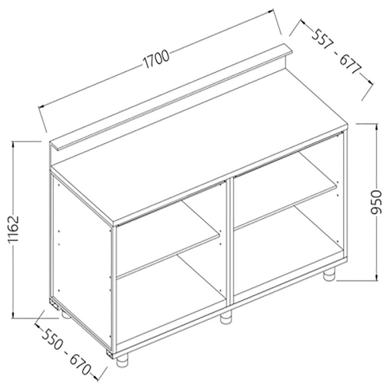 Comptoirs de bar neutres avec prédisposition pour tablette service - 1700x550x1162 mm