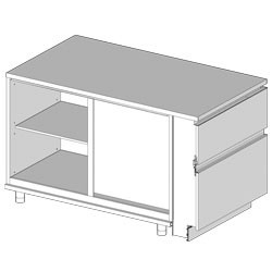 Comptoir angulaire droite neutre - caisse Metrika Line dimension : 1600x890(670)xh950