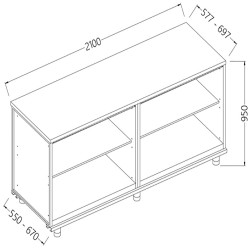 Meuble arrière neutre Metrika Line dimension : 2100x695(670)xh950