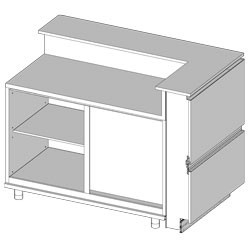 Comptoir angulaire droite neutre, avec tablette Metrika Line dimension : 1600x890(670)xh950/1162