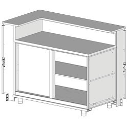 Comptoir angulaire gauche neutre, avec tablette Metrika Line dimension : 1600x890(670)xh950/1162