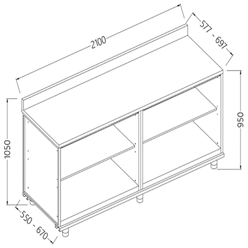 Meuble arrière neutre avec dosseret - 2100x550x1050 mm