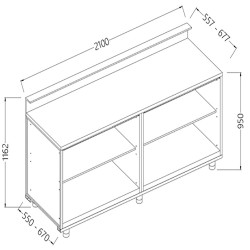 Comptoirs de bar neutres avec prédisposition pour tablette service - 2100x550x1162 mm