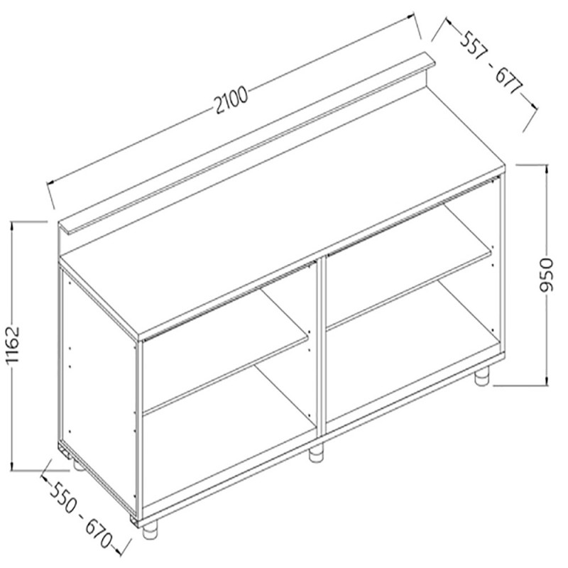 Comptoirs de bar neutres avec prédisposition pour tablette service - 2100x550x1162 mm