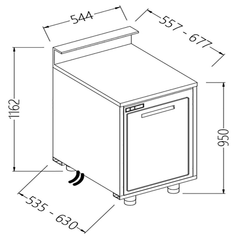 Comptoirs de bar réfrigérés T N moteur à distance avec 1 porte et dosseret - 544x535x1162 mm - BBESR54X/5