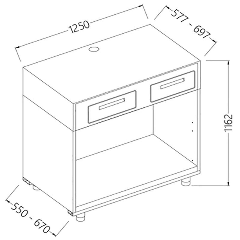 Comptoir pour machine à café ouvert L 1250 mm - 1250x550x1162 mm