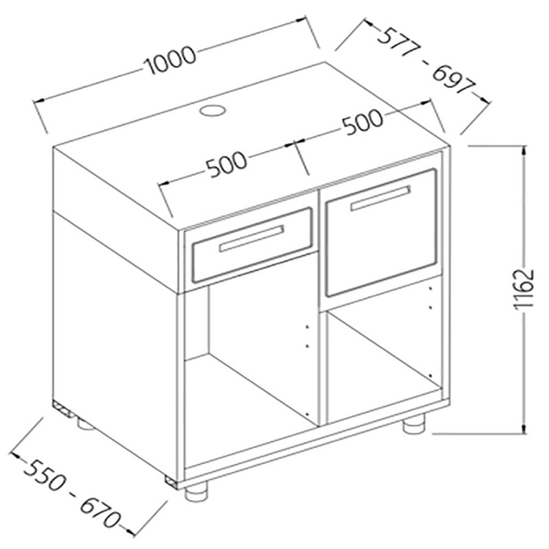 Comptoir pour machine à café 2 tiroirs L 1000 mm - 1000x550x1162 mm