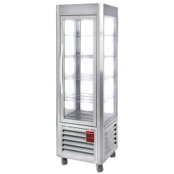 Vitrine panoramique boulangerie réfrigérée 4 faces positive 5 grilles ventilée 360 LT Inox