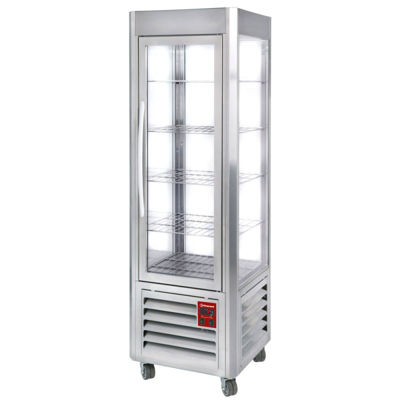 Vitrine panoramique boulangerie réfrigérée 4 faces positive 5 grilles ventilée 360 LT Inox