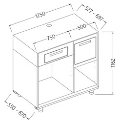 Comptoir pour machine à café 2 tiroirs L 1250 mm - 1250x550x1162 mm