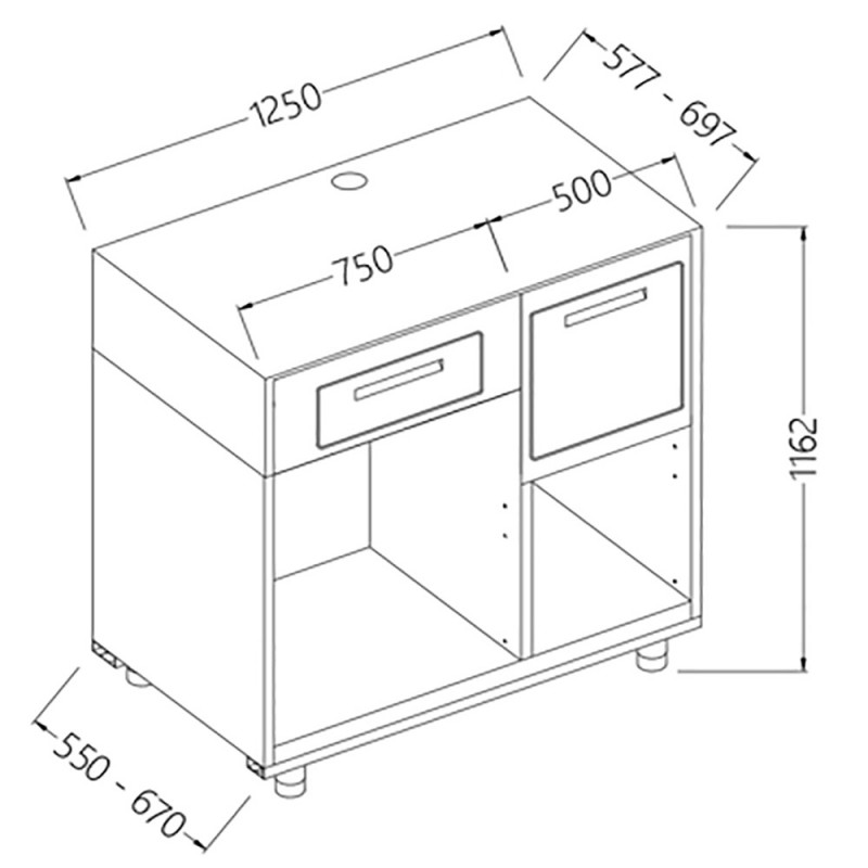 Comptoir pour machine à café 2 tiroirs L 1250 mm - 1250x550x1162 mm