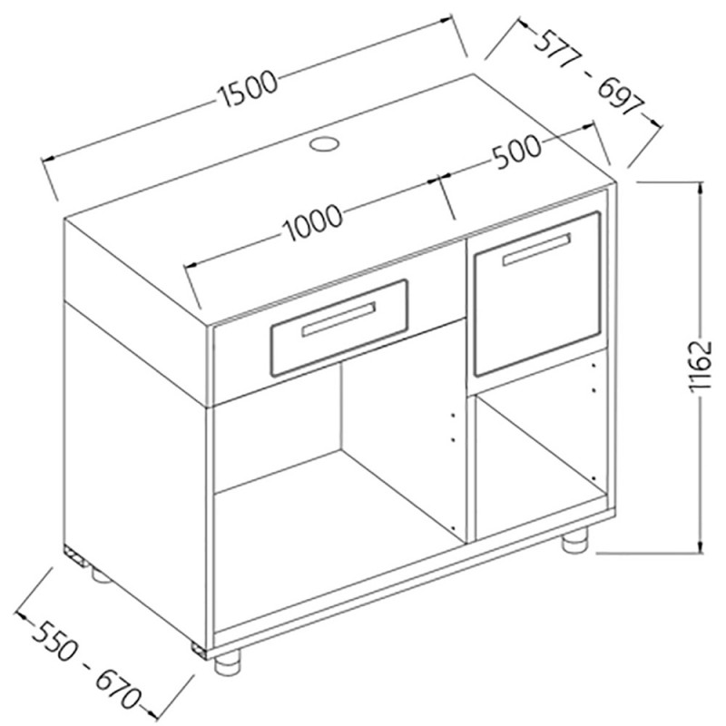 Comptoir pour machine à café 2 tiroirs L 1500 mm - 1500x550x1162 mm