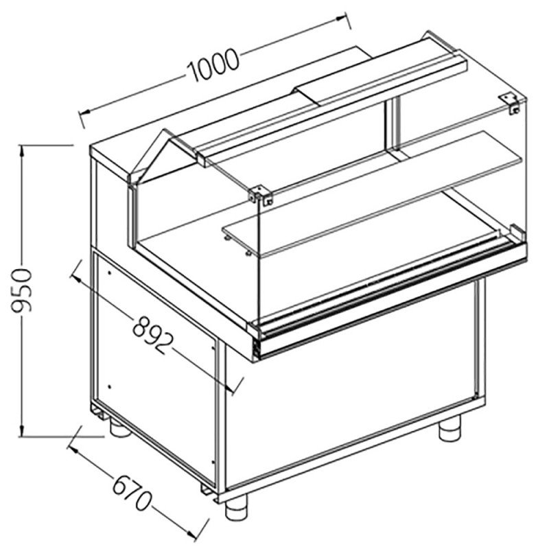 Vitrines neutres pour snacks vitres basses - 1000x892x1182 mm