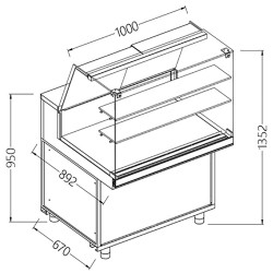 Vitrines neutres pour snacks vitres hautes - 1000x892x1352 mm