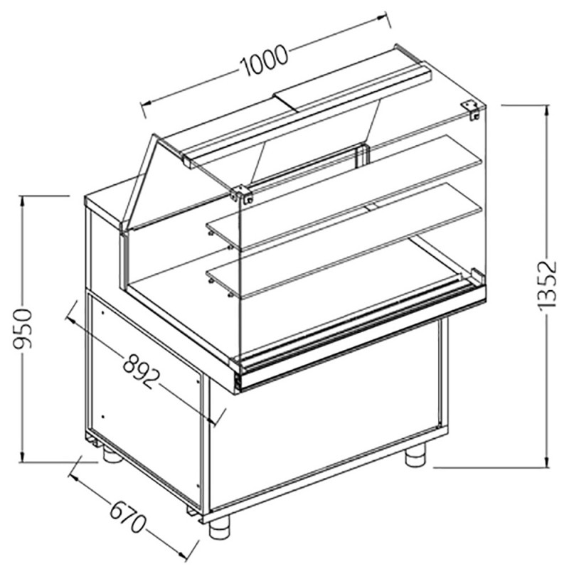 Vitrines neutres pour snacks vitres hautes - 1000x892x1352 mm