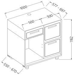 Comptoir pour machine à café L 1000 mm 3 tiroirs - 1000x550x1162 mm