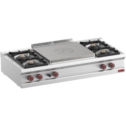 Cuisinière 4feux 2 gauche + 2droit + plaque coup feu gaz - 1500x700(730)xh250/320 mm