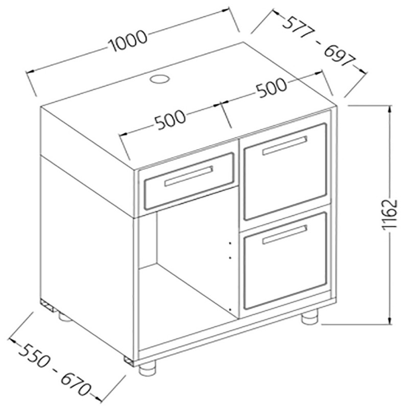 Comptoir pour machine à café 3 tiroirs L 1000 mm - 1000x670x1162 mm