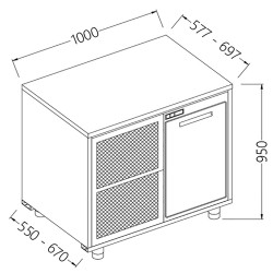 Arrière-comptoirs réfrigérés T N avec moteur sans dosseret - 1000x550x950 mm - NNS10X/5