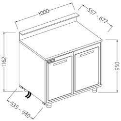 Comptoirs de bar réfrigérés T N moteur à distance avec 2 portes et dosseret - 1000x535x1162 mm