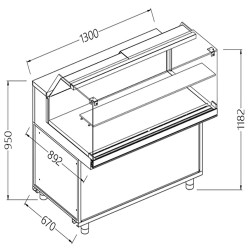 Vitrines neutres pour snacks vitres basses - 1300x892x1182 mm