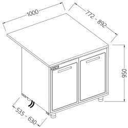 Comptoirs de bar réfrigérés T N avec 2 portes et moteur à distance section caisse - 1000x535x950 mm