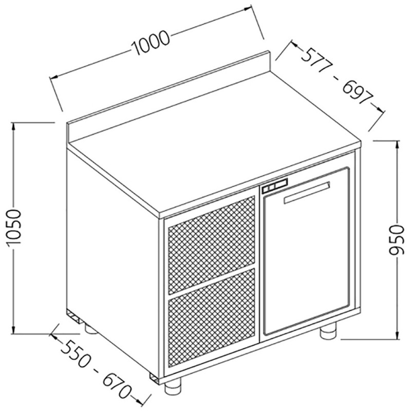 Meuble arrière neutre avec 1 porte et dosseret - 1000x550x1050 mm - NLS10X/5