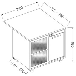 Comptoirs de bar réfrigérés T N avec 1 porte et moteur section caisse - 1000x550x950 mm - BCS10X/5