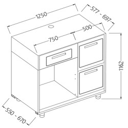 Comptoir pour machine à café L 1250 mm - 1250x550x1162 mm