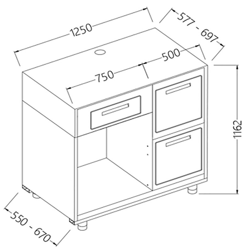 Comptoir pour machine à café L 1250 mm - 1250x550x1162 mm