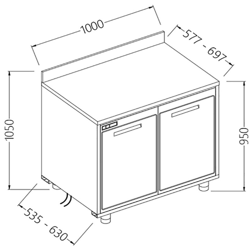 Arrière-comptoirs réfrigérés T N moteur à distance avec dosseret - 1000x535x1050 mm - NLVR10X/5