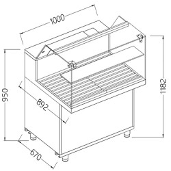 Vitrine snack pour pain vitres basses - 1000x892x1182 mm