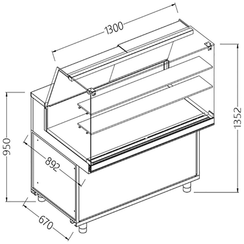 Vitrines neutres pour snacks vitres hautes - 1300x892x1352 mm