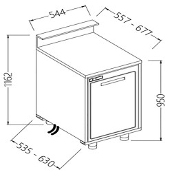 Comptoirs de bar réfrigérés B T moteur à distance prédisposition tablette service - 544x630x1162 mm