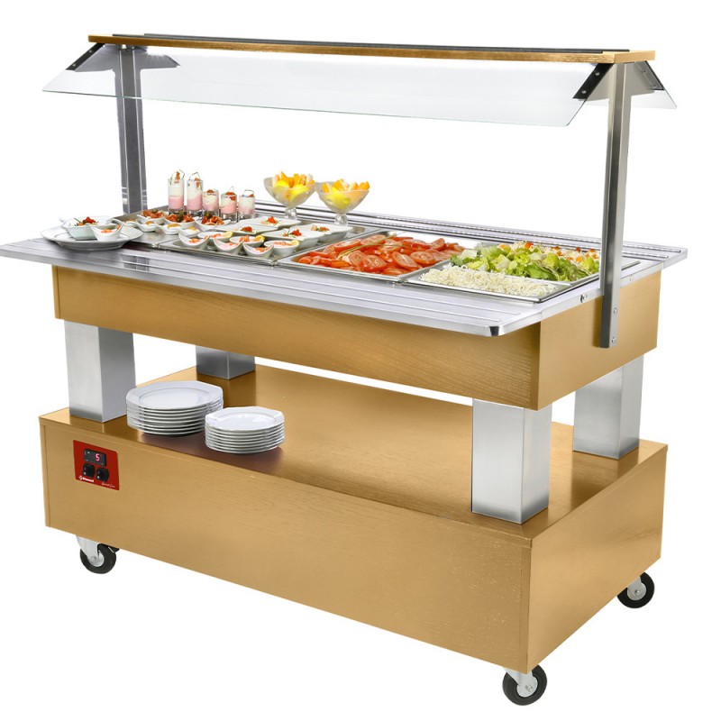 Buffet self service réfrigéré 4x GN 1/1-150 Bois Chêne clair