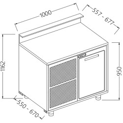 Comptoirs de bar réfrigérés T N avec 1 porte et moteur predisposition pour tablette service - 1000x670x1162 mm