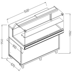 Vitrines neutres pour snacks vitres basses - 1500x892x1182 mm