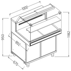 Comptoir vitrine neutre x boulangerie EN & GN, vitre basse dim. 1000x890xh1180