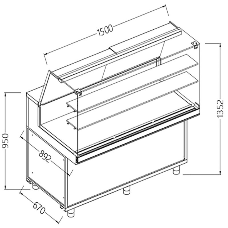 Vitrines neutres pour snacks vitres hautes - 1500x892x1352 mm