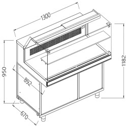 Vitrines réfrigérées statiques pour les snacks vitres basses groupe à distance - 1300x892x1182 mm