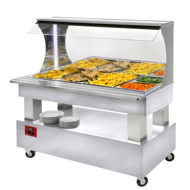 Buffet chauffant mural bain-marie 4 x1/1 hauteur 150 bois blanc chauffants bain-marie 1040(1495)x690(855)xh1405