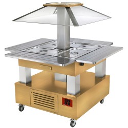 Ilot buffet self service réfrigéré 4x GN1/1-150 Bois Chêne clair