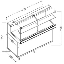 Vitrines neutres pour snacks vitres basses - 1700x892x1182 mm