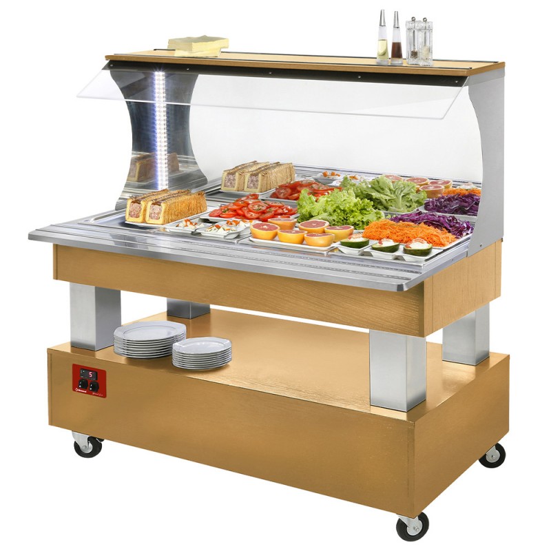 Buffet - Salad bar mural réfrigéré 4x GN1/1-150 Bois Chêne clair