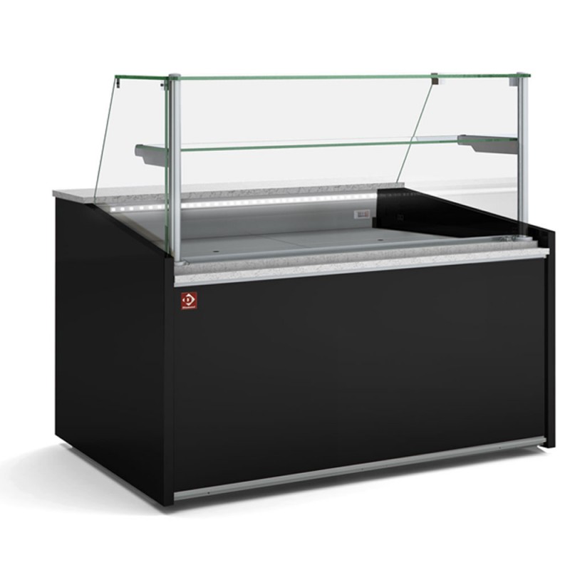 Comptoir vitrine neutre vitre haute avec reserve neutre noir 1035 mm de largeur