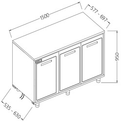 Arrière-comptoirs réfrigérés T N moteur à distance sans dosseret - 1500x535x950 mm - NNSR15X/5