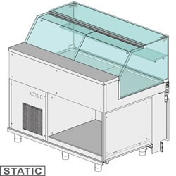 Comptoir vitrine en et gn, vitre basse, statique Metrika Line dimension : 1300x890xh1182