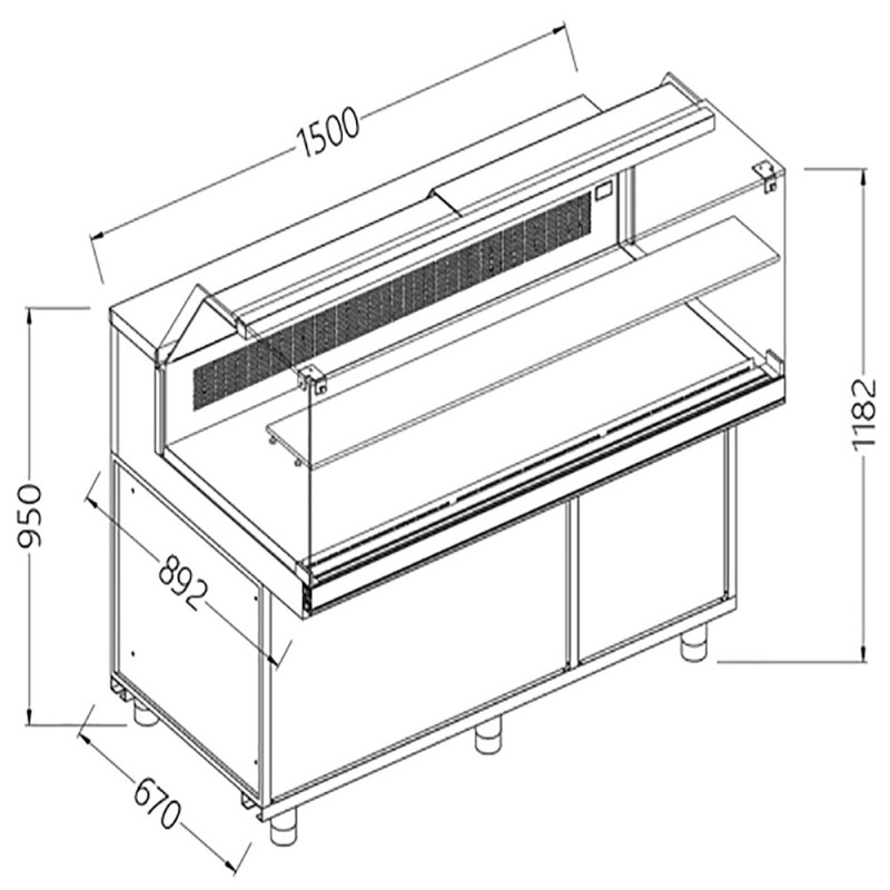 Vitrines réfrigérées statiques pour les snacks vitres basses groupe à distance - 1500x892x1182 mm