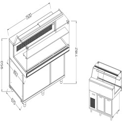 Vitrines réfrigérées statiques pour les snacks vitres basses groupe à distance - 1500x892x1182 mm