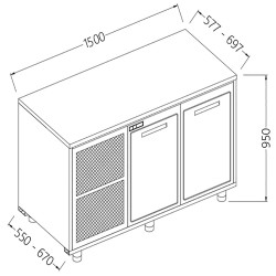 Arrière-comptoirs réfrigérés T N avec moteur sans dosseret - 1500x550x950 mm - NNS15X/5